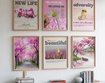 Scripture Collage Christian Wall Art Watercolor Paintings Printable uplifting quotes Religious Landscape Digital File Bible Phrases Spring
