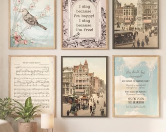 Vintage Christian Wall Art Collage: "Eye on the Sparrow" Bible Verse Printable Digital Download Music Spring Poster