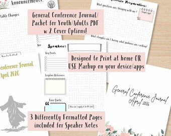 General Conference Journal Printable or use Markup PDF Print at Home Packet for Youth Goodnotes LDS