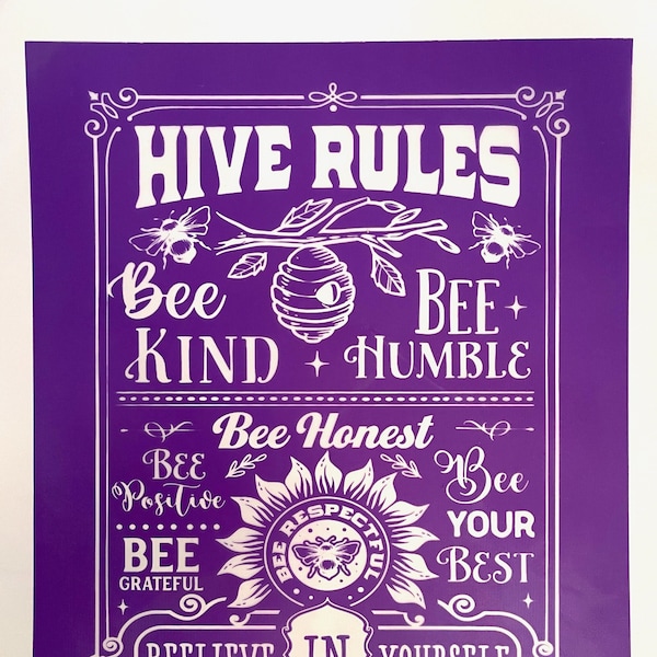 Hive Rules, Bee Kind- silk screen stencil, reusable transfer, for Chalk paste signs, DIY Home decor.
