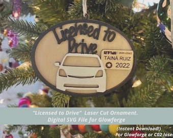 New Driver Just Got a License Utah or edit your state Christmas Ornament, Glowforge SVG Digital Laser Cut File