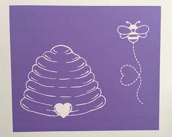 Beehive Heart Trail Bee Stencil, Reusable Silk Screen Transfer, DIY Decor