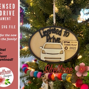 Licensed to Drive, Utah, nieuw stuurprogramma, kerstornament, Glowforge digitaal lasergesneden SVG-bestand