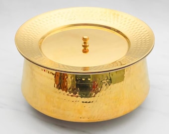 Handmade Brass Lagan Handi with Lid Traditional Indian Brass Cooking Pot Handcrafted Brass Serveware Wedding & Housewarming Gift