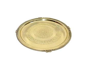 Handmade Brass Serving Tray Solid Brass Decorative Tray Indian Brass Serveware Coffee Table Tray Housewarming & Wedding Gift