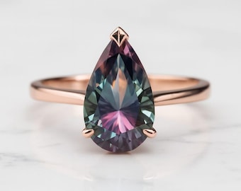 Pear Alexandrite 14k Rose Gold Bridal Ring: Anniversary Promise Ring
