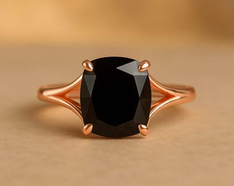 Vintage cushion cut black onyx engagement ring unique twig wedding band leaf ring antique branch ring Solitaire Ring Wedding Gift For Her
