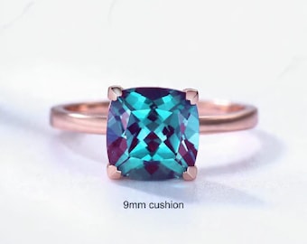 Vintage Cushion Cut Alexandrite Engagement Ring Rose Gold Alexandrite Ring Wedding Annivesary Promise Ring Gift For Love
