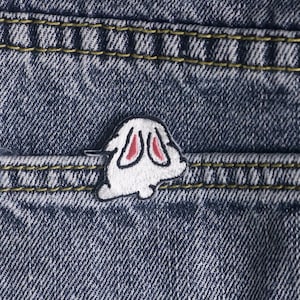 embroidered little tiny pocket bunny patch, rabbit, iron on applique, for jeans, for jacket