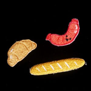 Croissant Aufnäher, Brot, Baguette, Würstchen, Applikation zum Aufbügeln, für Jeans, für Jacke