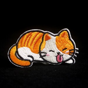 oranje kattenpatch, poes, slapende kat, opstrijkbare appliqué, voor jeans, voor jas