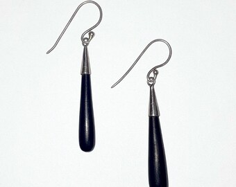 Silver Black Onyx Drop Dangle Earrings