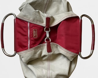 Prada Spring/Summer 2003 Swing Bag: Red Patent Canvas Hoop Handle RARE COLLECTORS