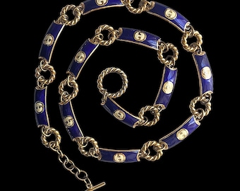 Vintage Gucci Blue Enamel Gold-Tone Chain Belt