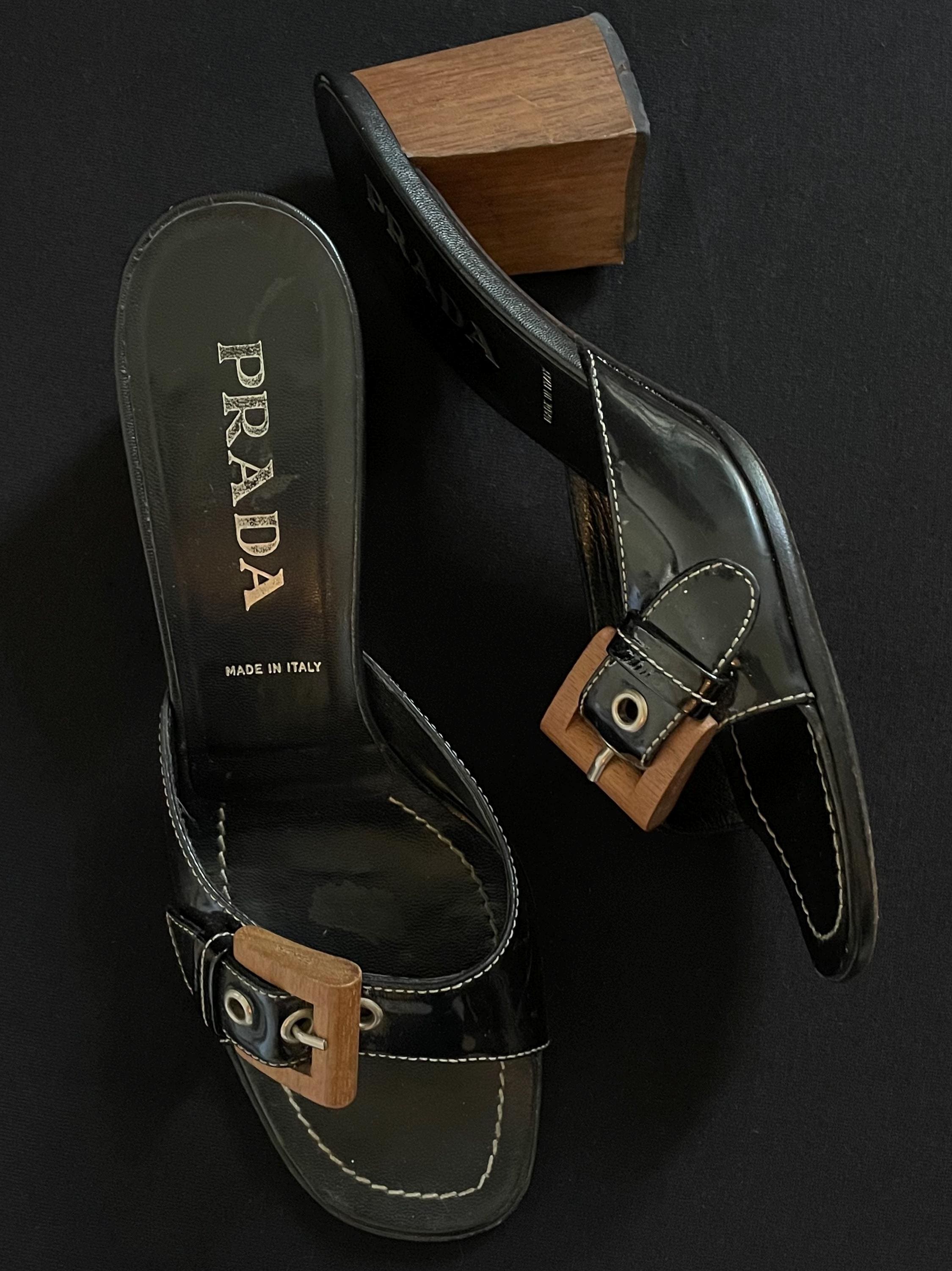 Vintage Prada Black and Brown Leather Slides buckle top size 10 Prada Sandals | The RealReal main image 4