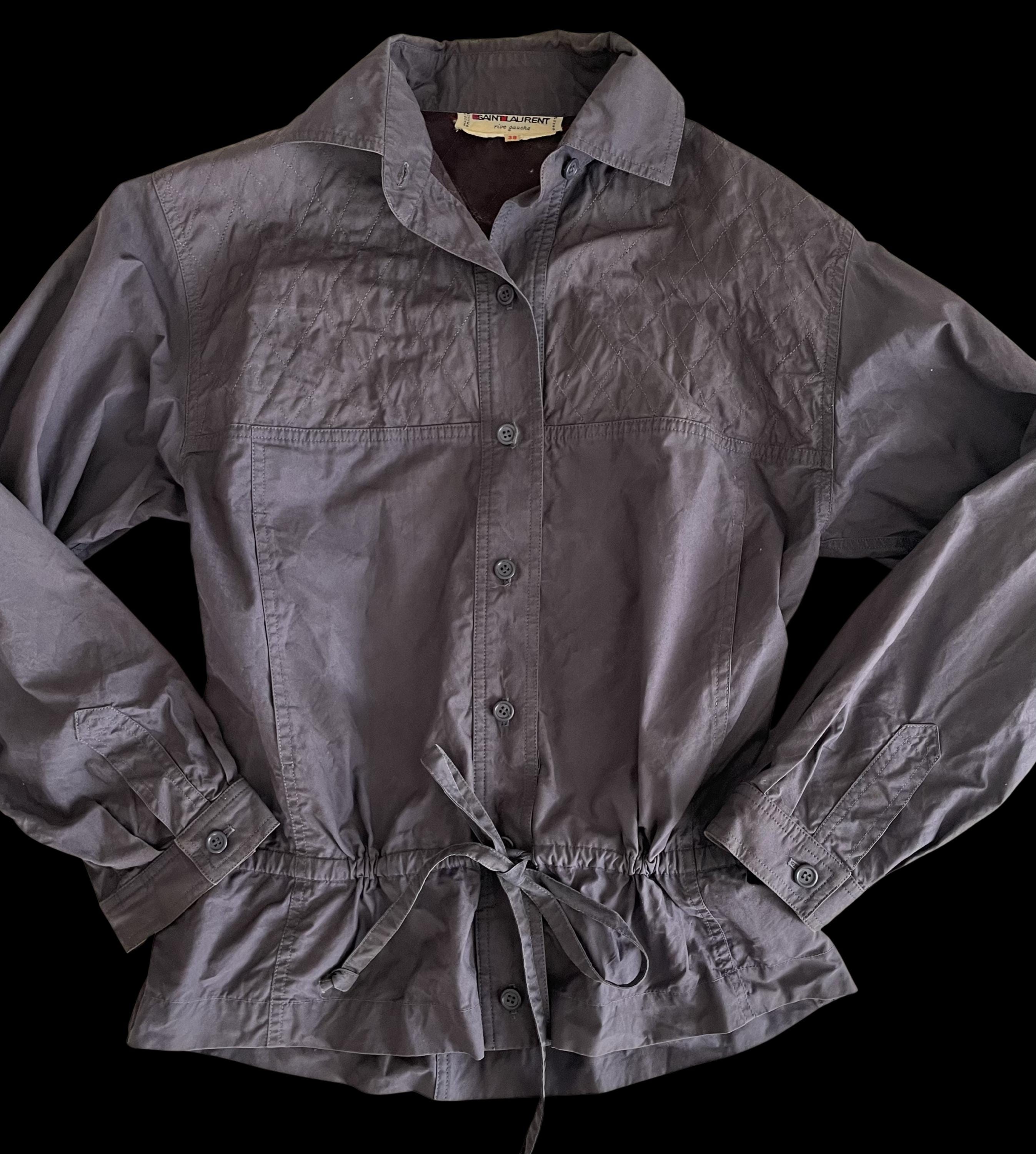 Vintage Saint Laurent Rive Gauche Jacket Blue Gray Cotton Size 38