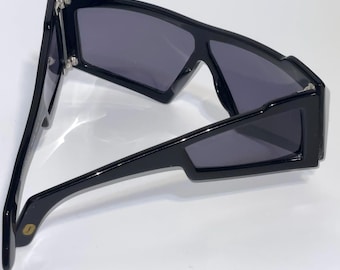 Yves Saint Laurent 1980s Black Shield Sunglasses