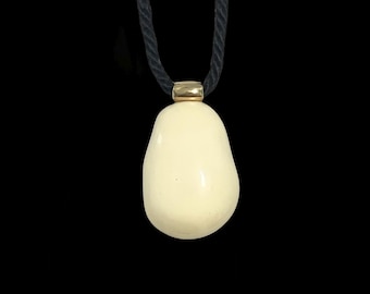 Vintage Signed Cream Teardrop Pendant  Modernist Cord Necklace