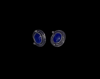 Vintage Sterling Silver Lapis Modernist Spiral Earrings