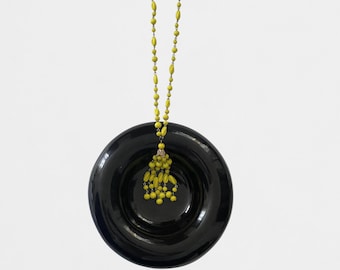 Antique Czech Art Deco Yellow Glass Bead Tassel Necklace