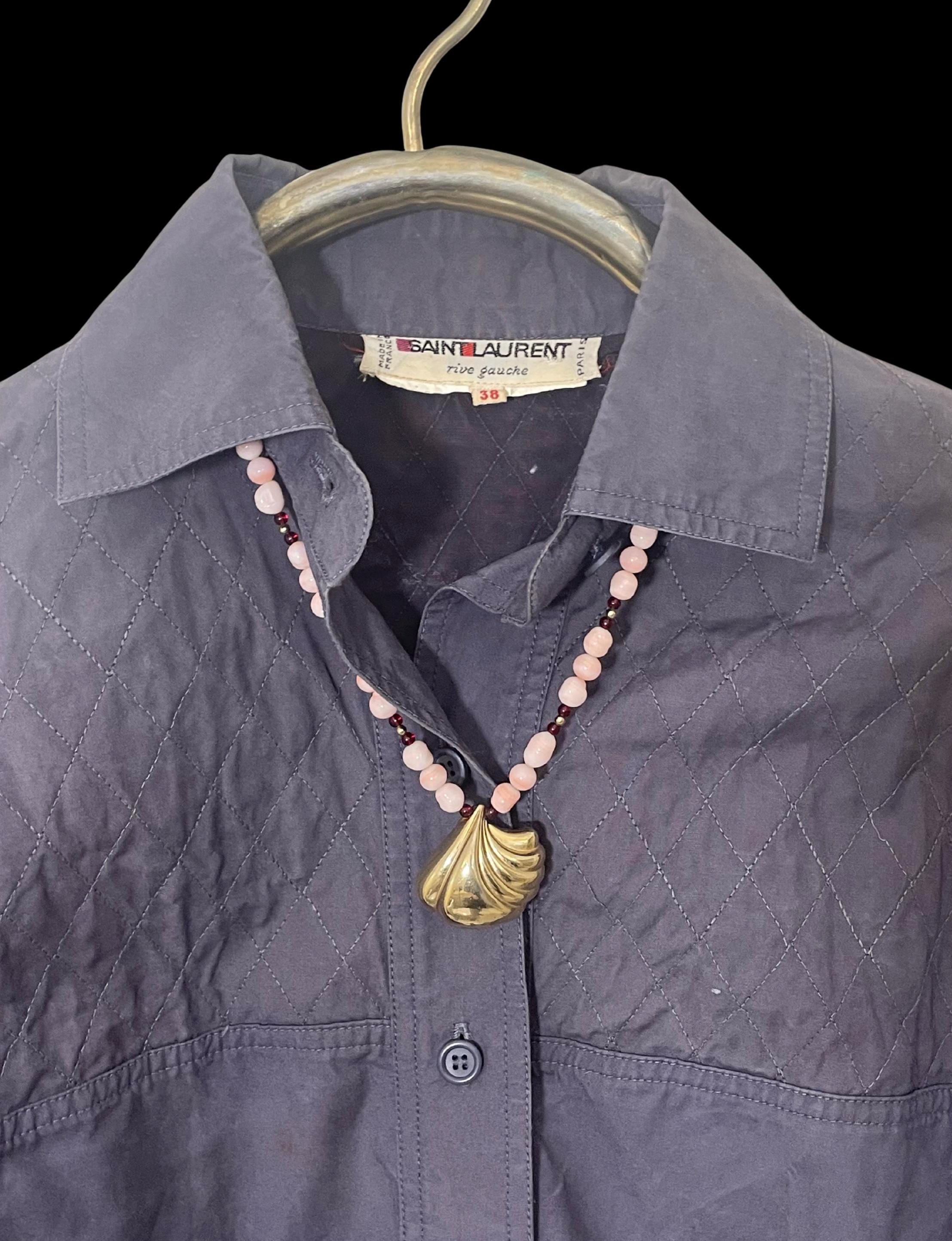 Vintage Saint Laurent Rive Gauche Jacket Blue Gray Cotton Size 38