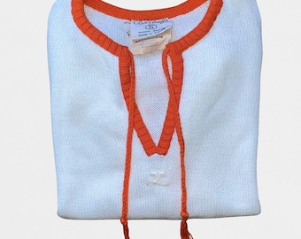 Vintage Courrèges Paris Knit Top: White Orange Mod 70s Crop Blouse Made France