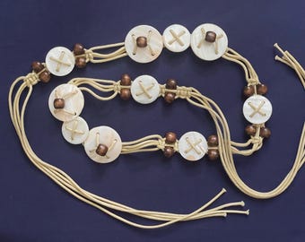 Macrame Mother of Pearl Wood Bead Belt Nautical Ocean Tie Closure 34\