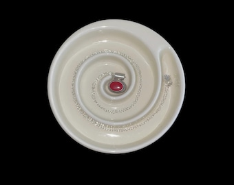 Vintage Sterling Silver Red Coral Colored Cabochon Pendant Necklace, Modernist 30" Chain