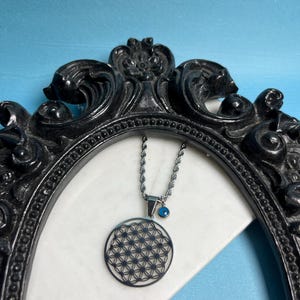 Flower of Life Pendant Necklace with Evil Eye Charm – Sacred Geometry Jewelry | AmourJewelryy