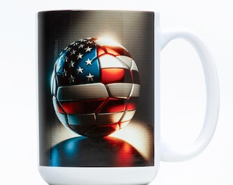 USA World Cup 2026 Soccer Mug 15oz – American Flag Soccer Ball Coffee Cup – Patriotic Gift for Soccer Fans, Players & Coaches