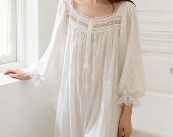Camisón victoriano estilo cottagecore, ropa de dormir larga y coqueta, camisón de encaje de princesa hada, bata de noche vintage holgada, ropa de estar cómoda y bonita.