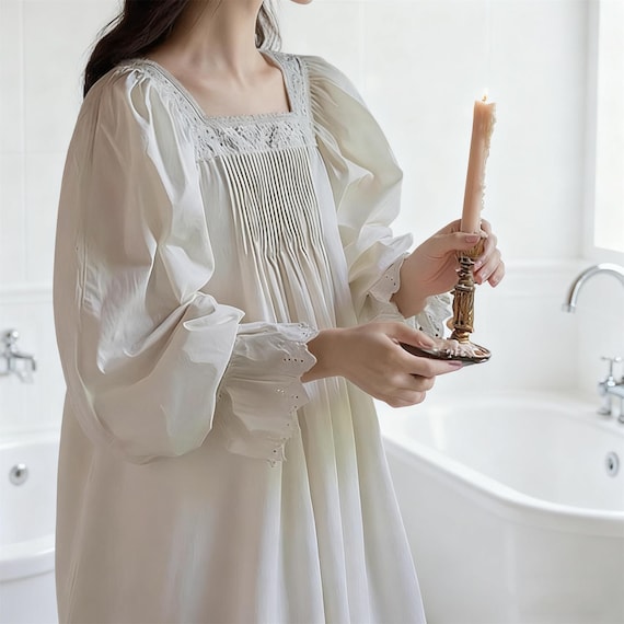 Victorian Vintage Nightgown, Coquette Long Sleepwear, Princess Fairy Lace Nightdress, Cottagecore Loose Fit Night Robe, Cute Cozy Loungewear