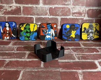 Pin up monster coaster set with holder