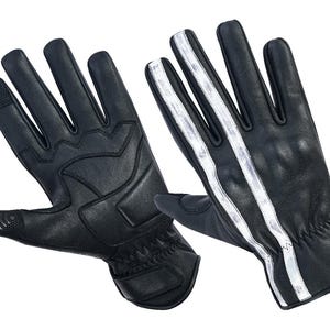 LUMINA Reflective Motorcycle Gloves | Black Leather Biker Gloves with Hi-Vis Stripe | Night Riding Gear | Men’s Protective Gloves