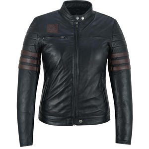 Arian Womens Stripes Genuine Leather Jacket
