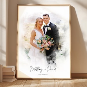 Custom Watercolor Painting Portrait Print Framed Canvas Wall Art Personalised Family Portrait from Photo