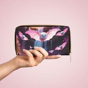 Whimsical Bat Zipper Wallet, Cute Bat Wallet, Bat Print Purse, Fantasy Themed Coin Case, Unique Wallet Gift, Halloween Accessories