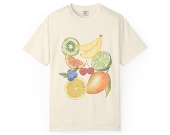 Summer Fruit Collage Shirt, Comfort Colors Fruit Shirt, Unisex Garment-Dyed T-shirt