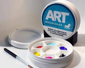 Draagbaar aquareltaspalet - rond reisverfblik met 7 vakken - reisset