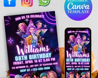 KPOP Anime Birthday Invitation | Editable Party Invite (Digital)
