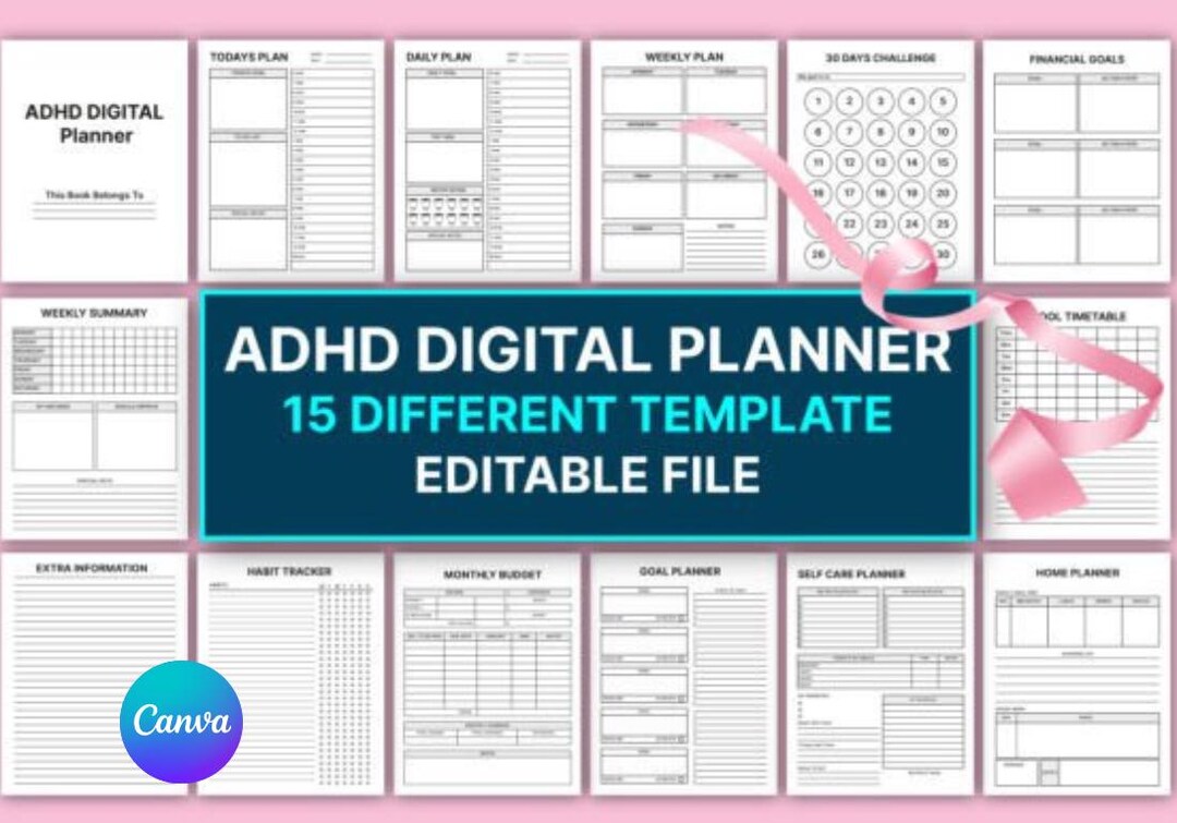 Editable ADHD Digital Planner | Daily Focus & Routine Organizer ...
