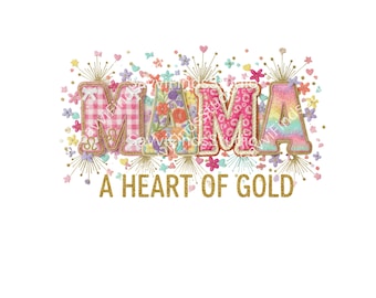 Coquette Mama, PNG | Bloemen patchwork, hart van goud (digitale download)