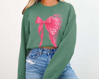 Coquette Bow Butterfly Sweatshirt, Trendy Ribbon Design
