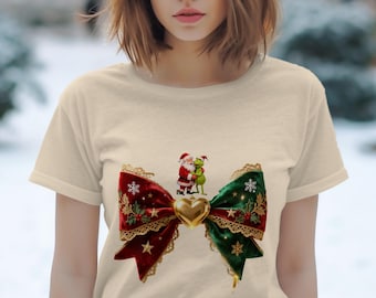 Camiseta navideña con lazo de Papá Noel y el Grinch, ropa festiva para las fiestas