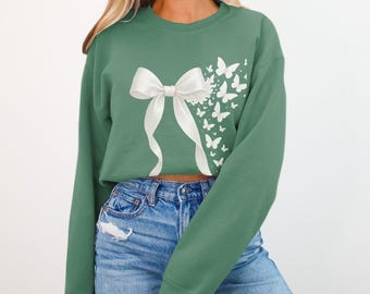 Coquette Butterfly Sweatshirt, Bow Aesthetic Trendy Crewneck