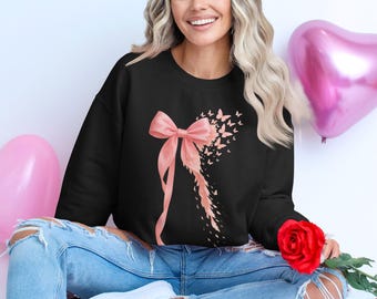 Coquette Butterfly Sweatshirt, Pink Bow, Trendy Aesthetic