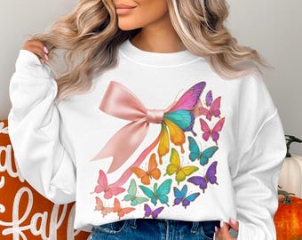 Coquette Butterfly Sweatshirt, Pastel Bow, Trendy Ribbon Art