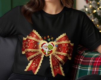 Camiseta navideña con Papá Noel y el Grinch abrazándose, camiseta con espíritu navideño