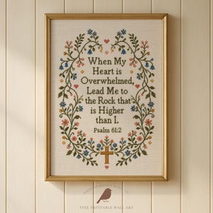 Psalm 61,2 – Wandbild im Kreuzstich-Stil zum Ausdrucken | Vintage-Bibelvers | Christliche Landhausdeko (Sofort-Download)