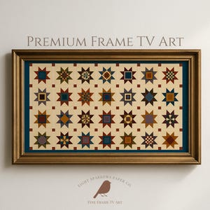 Star Pattern Quilt Textile Frame TV Art | Fall Winter Patchwork Painting for Samsung Hisense TCL Art Mode TVs (Instant Download)